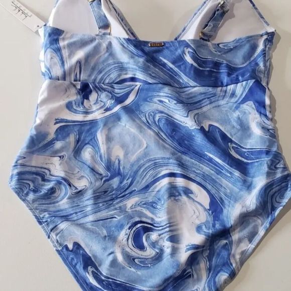 NWT Nicole Miller Women's Plus Size One Piece Swimsuit Blue Tropic Swirl - Picture 6 of 7